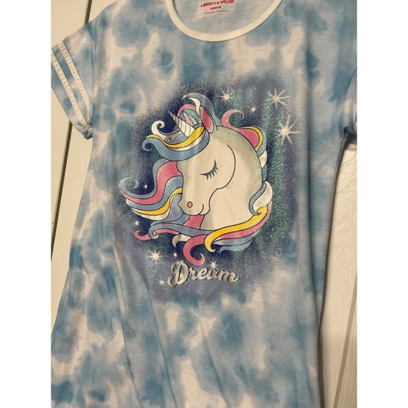 Liberty Valor Blue Short Sleeve Night Gown Unicorn Dream Girls M 10/12 1588 - Picture 2 of 4